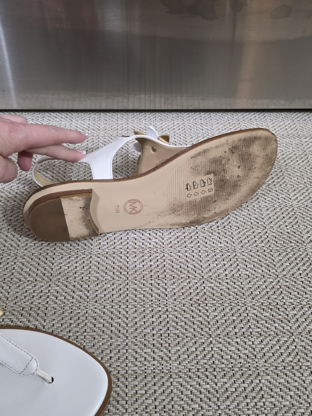 MICHAEL Michael Kors White and Gold Floral T-Strap Sandals - Picture 2 of 2